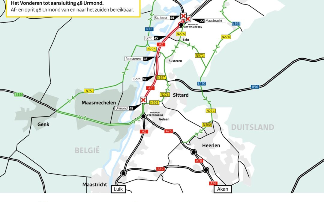 A2-weekendafsluiting tussen Het Vonderen en Kerensheide zorgt voor extra drukte op regionale wegen