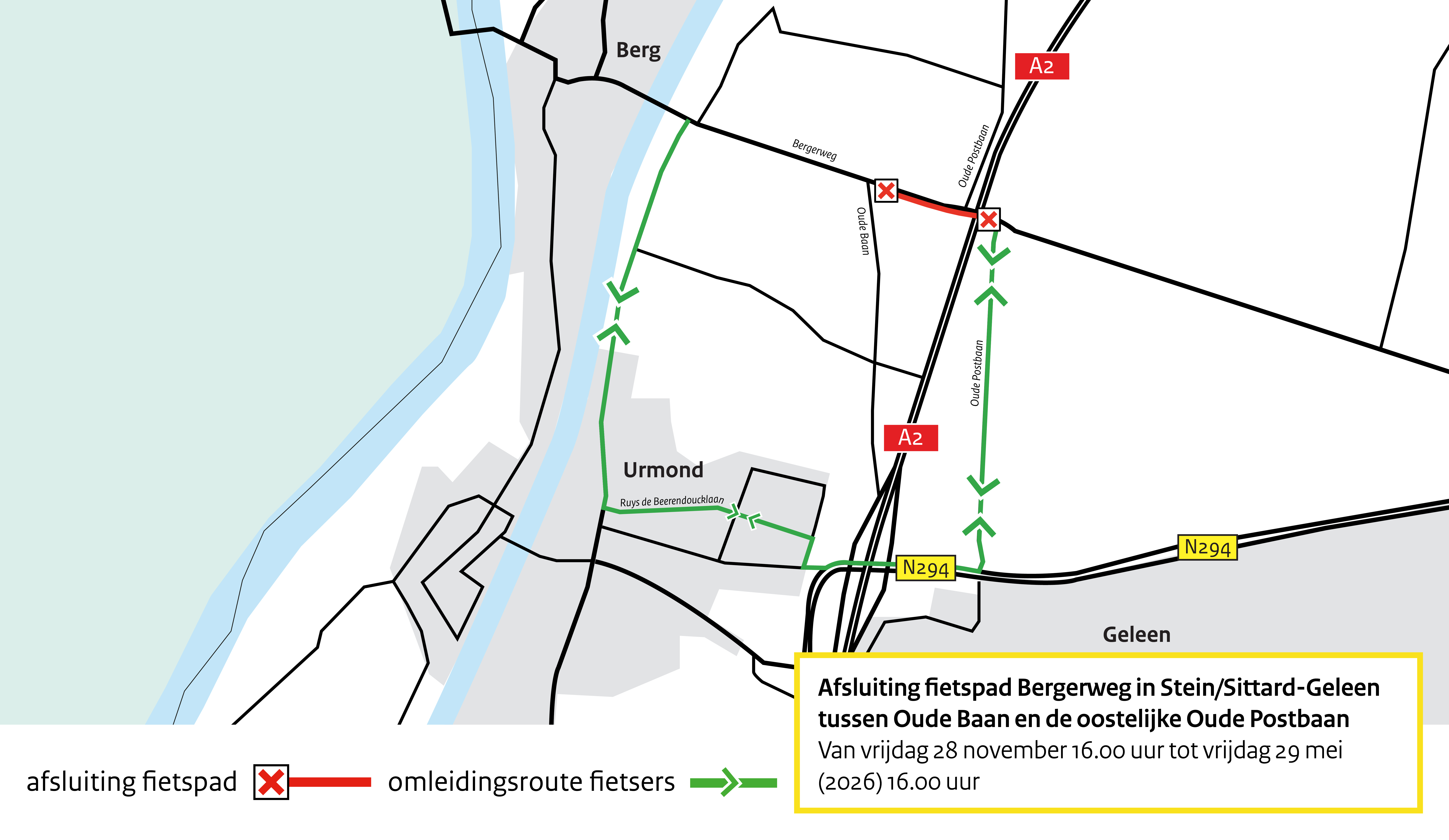 Fietspad Bergerweg in Sittard-Geleen blijft afgesloten tot 29 mei 2026