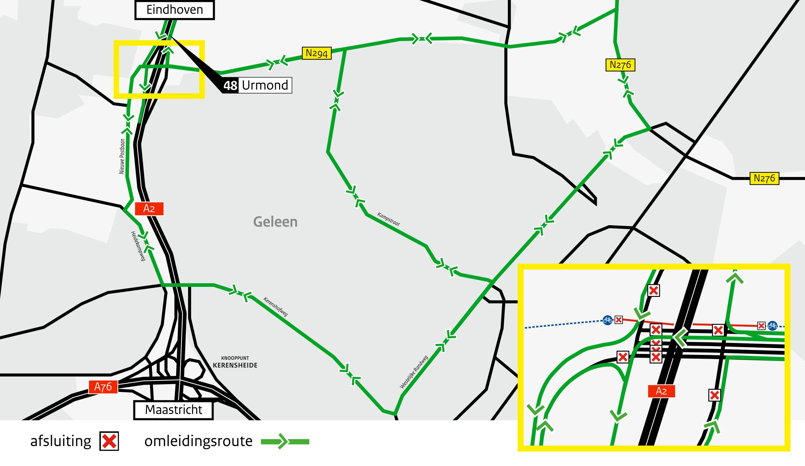 Meerdere afsluitingen Urmonderbaan (N294) vanwege werkzaamheden A2